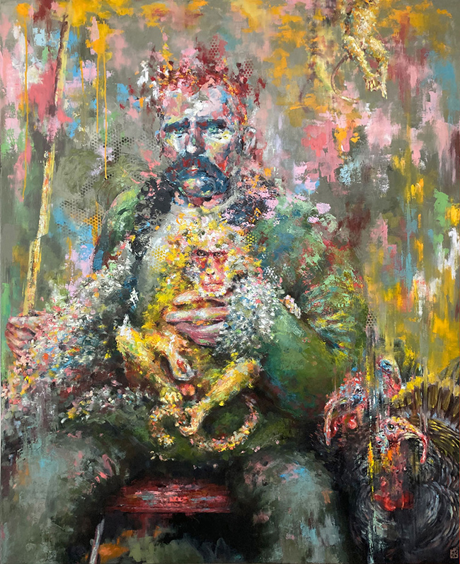 Der gute Hirte / 120 x 100 cm / Öl auf schwarzer Leinwand