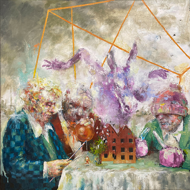 Das Spiel / 90x90 cm / Öl auf schwarzer Leinwand