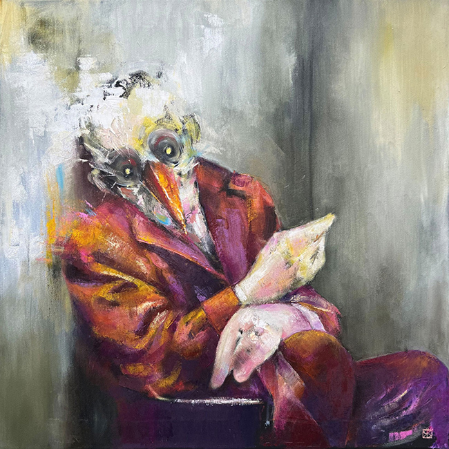 Requiem für einen Baum / 60x60 cm / Öl auf schwarzer Leinwand