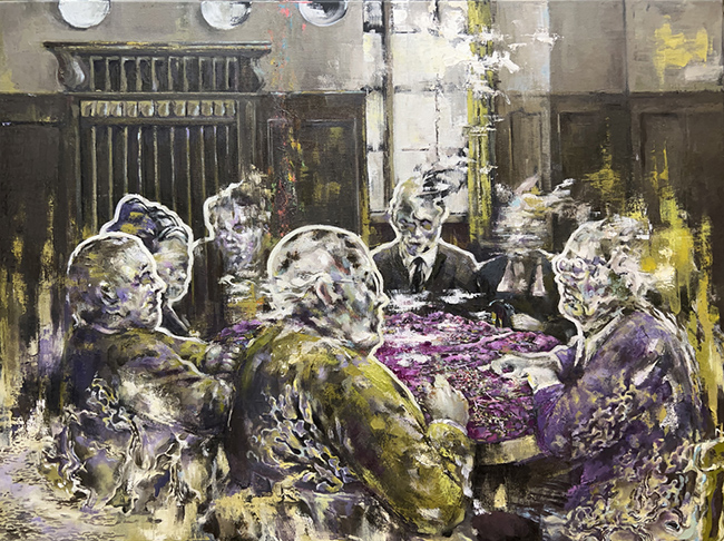 Stadt-Land-Fluss / 60x80 cm / Öl auf schwarzer Leinwand